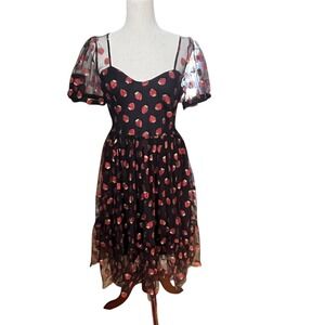 Hot Topic Strawberry Glitter‎ Mesh Dress Whimsigoth Midi Dress Dark Fairy Small